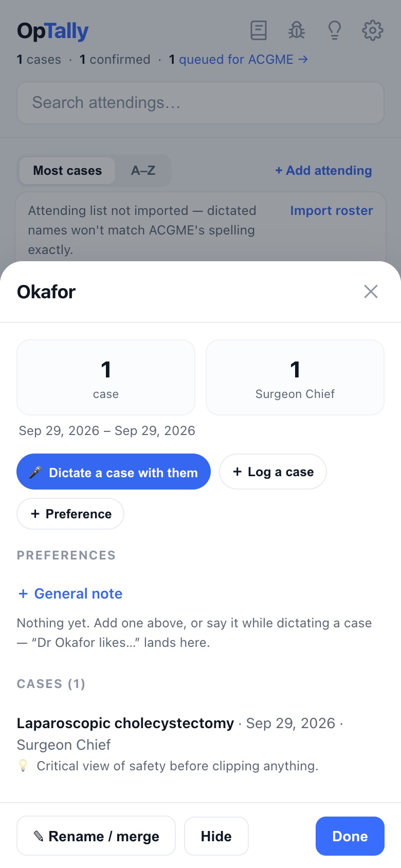 Attending detail with preferences