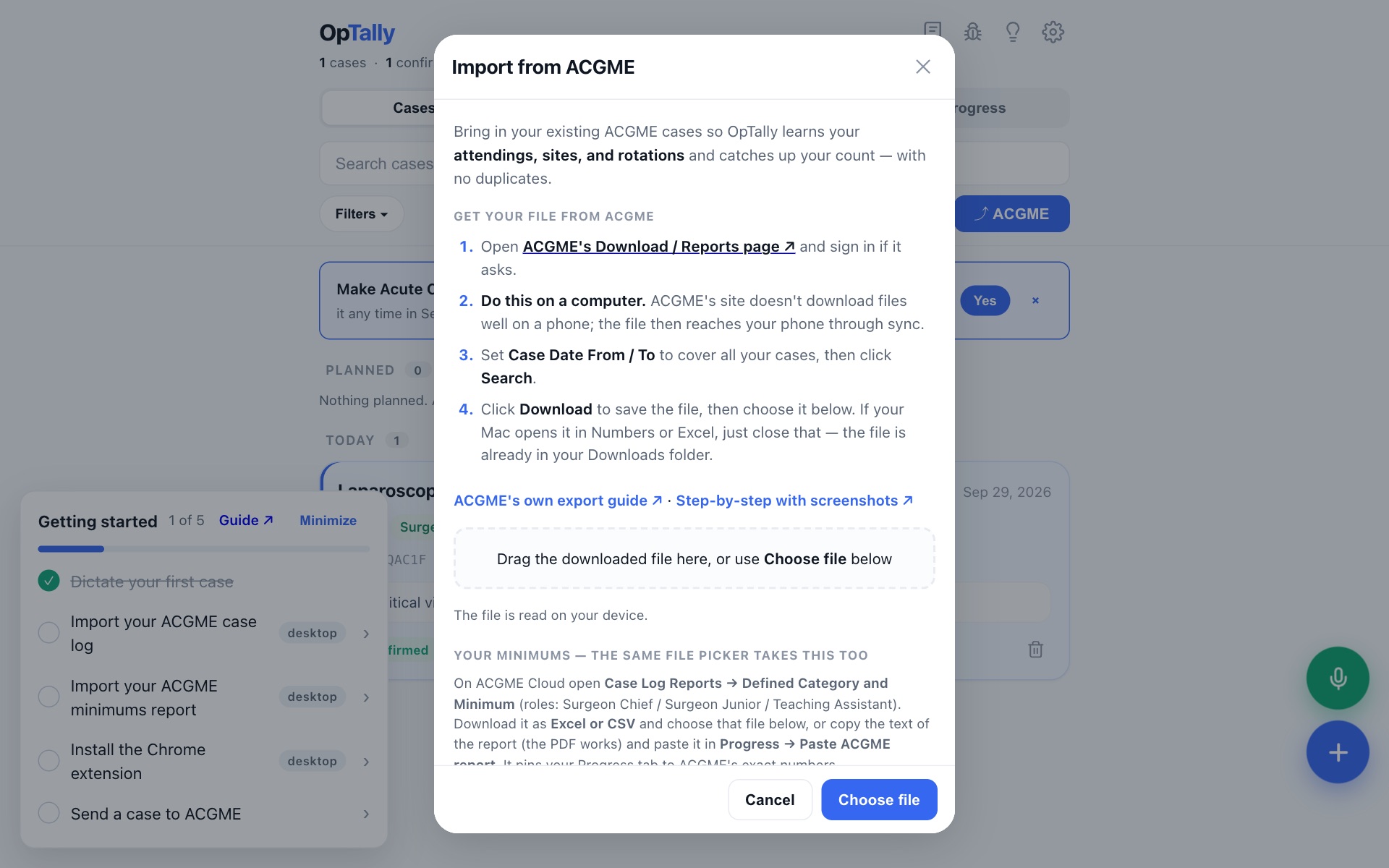 OpTally's import guide with the drop zone