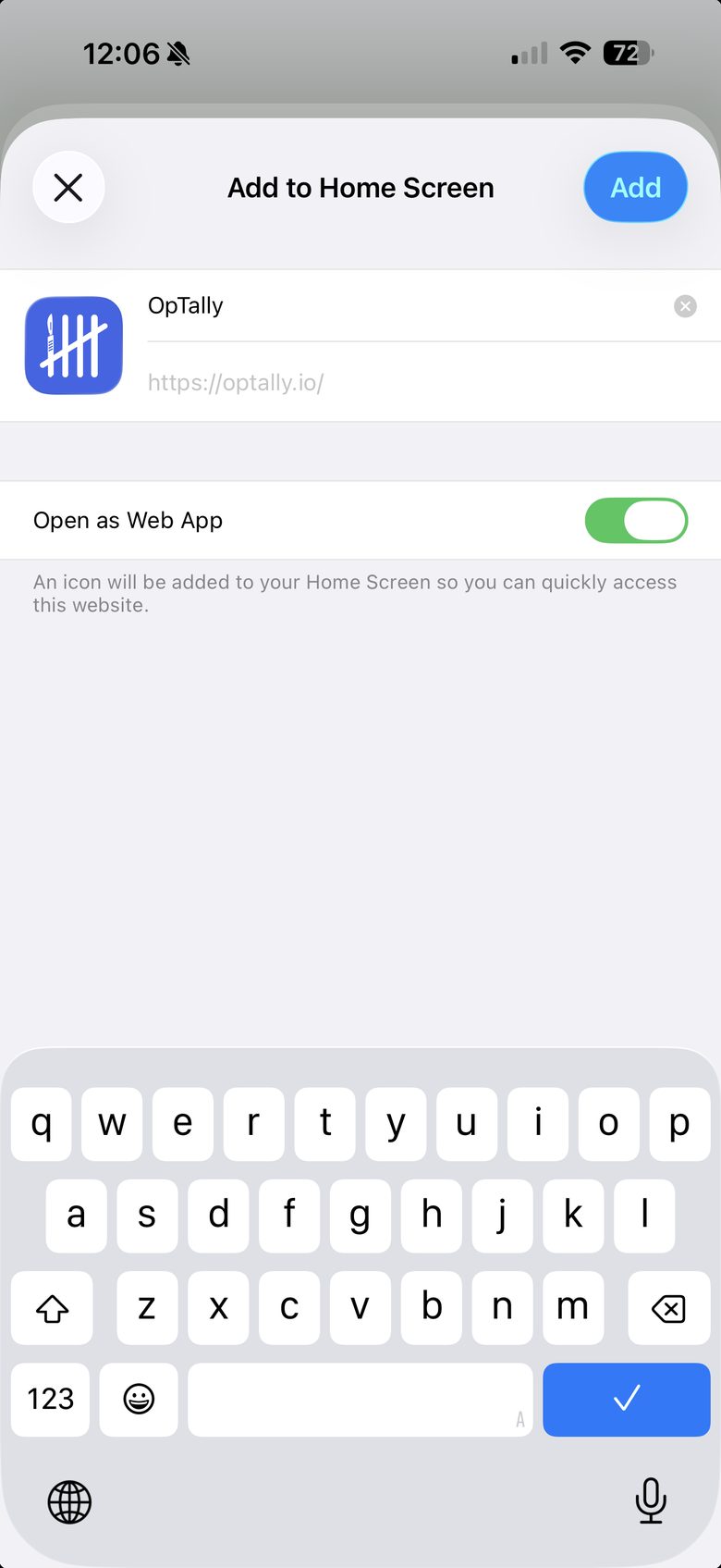 Add to Home Screen confirmation