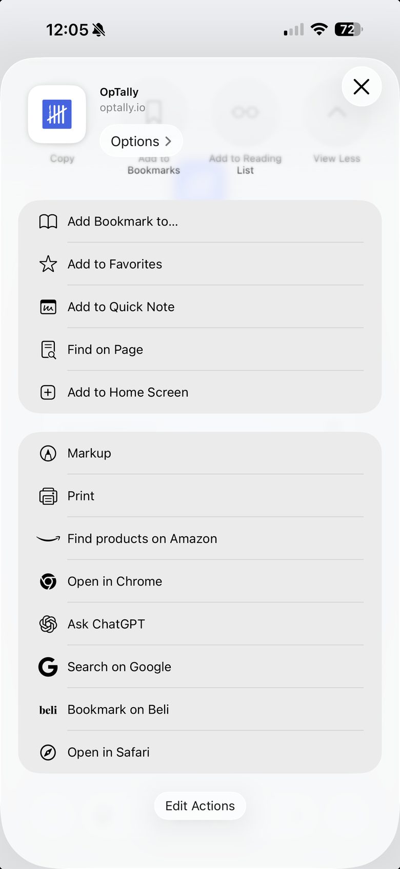 iPhone share sheet with Add to Home Screen