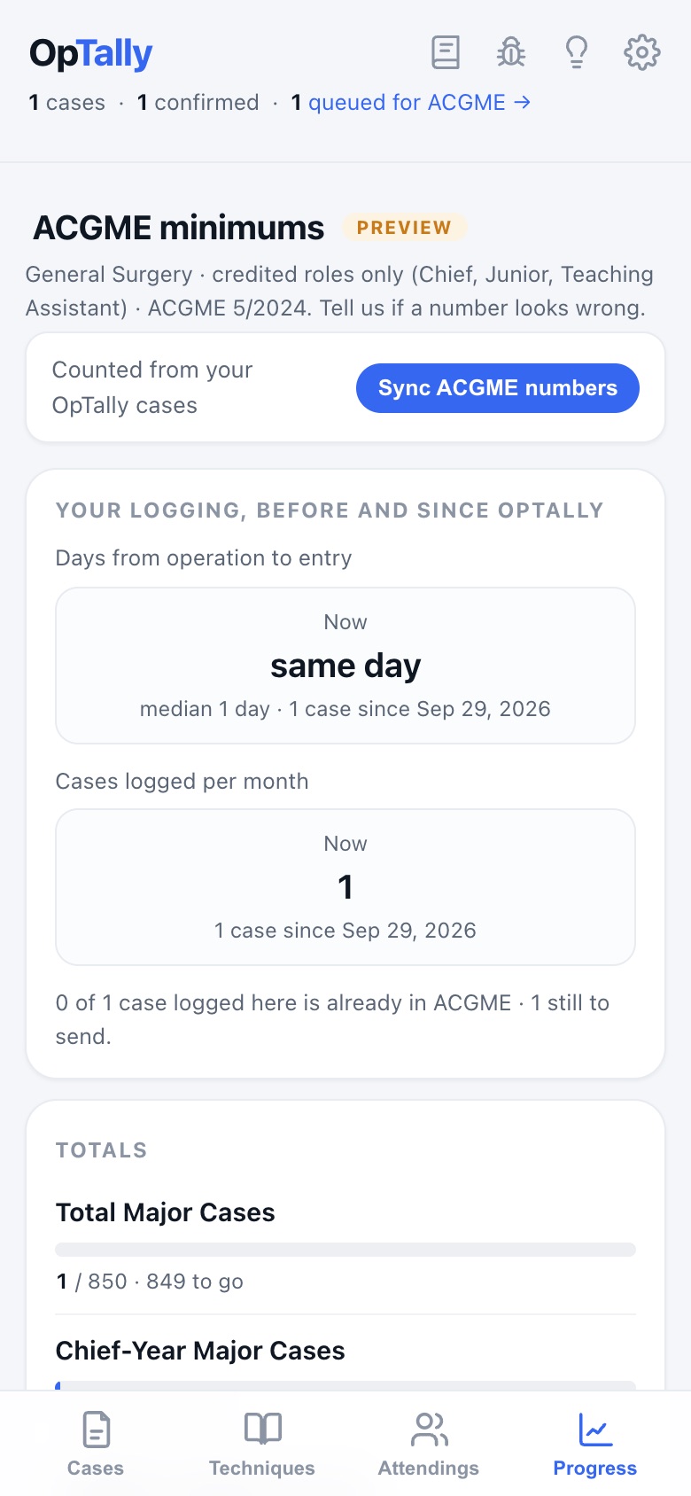 Progress tab on a phone