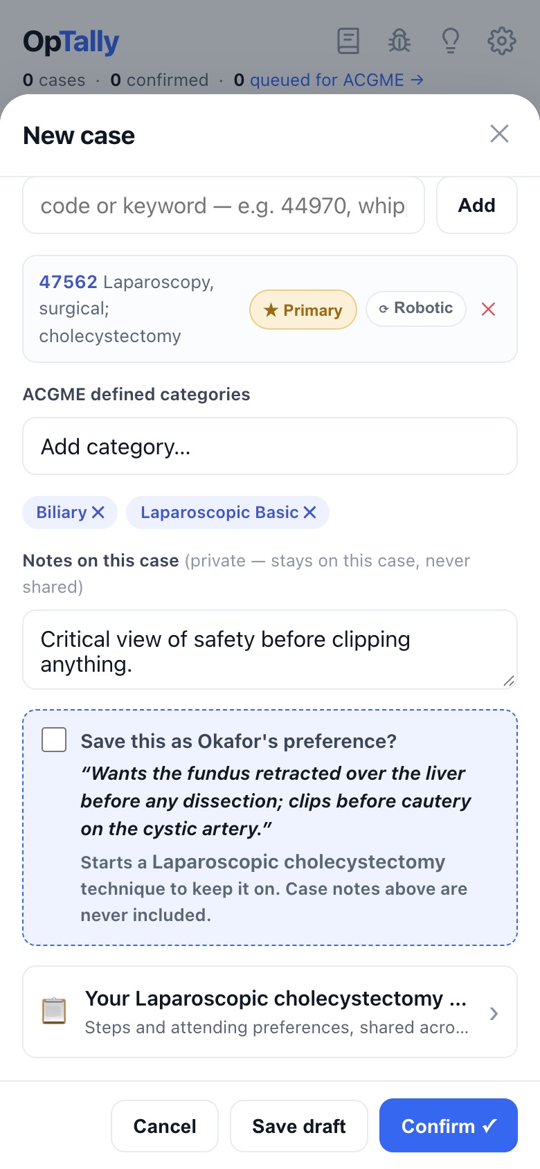 Review screen offering to save an attending preference