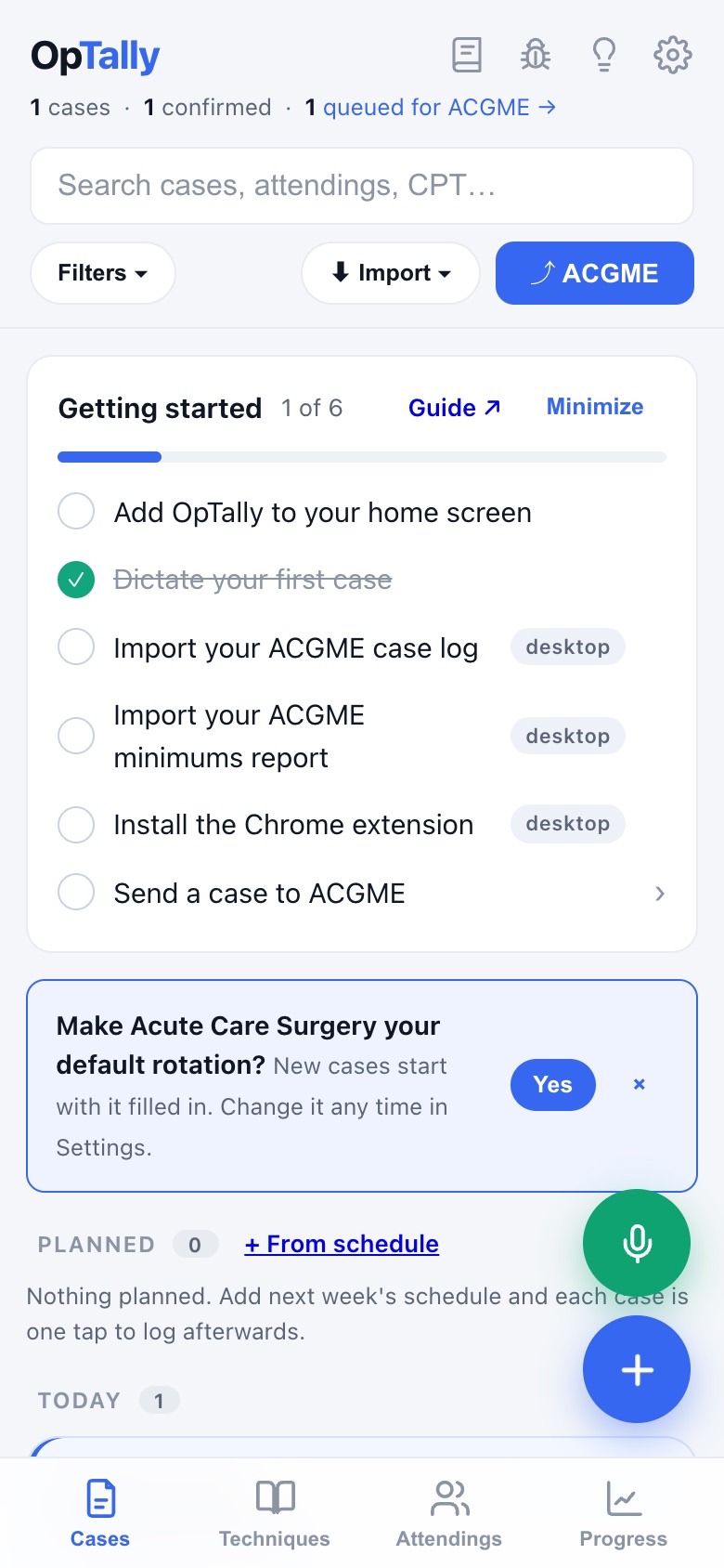 Case list with the new case